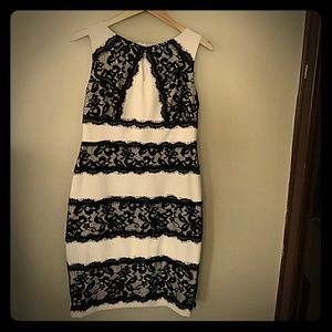 White and black lace knee-length dress